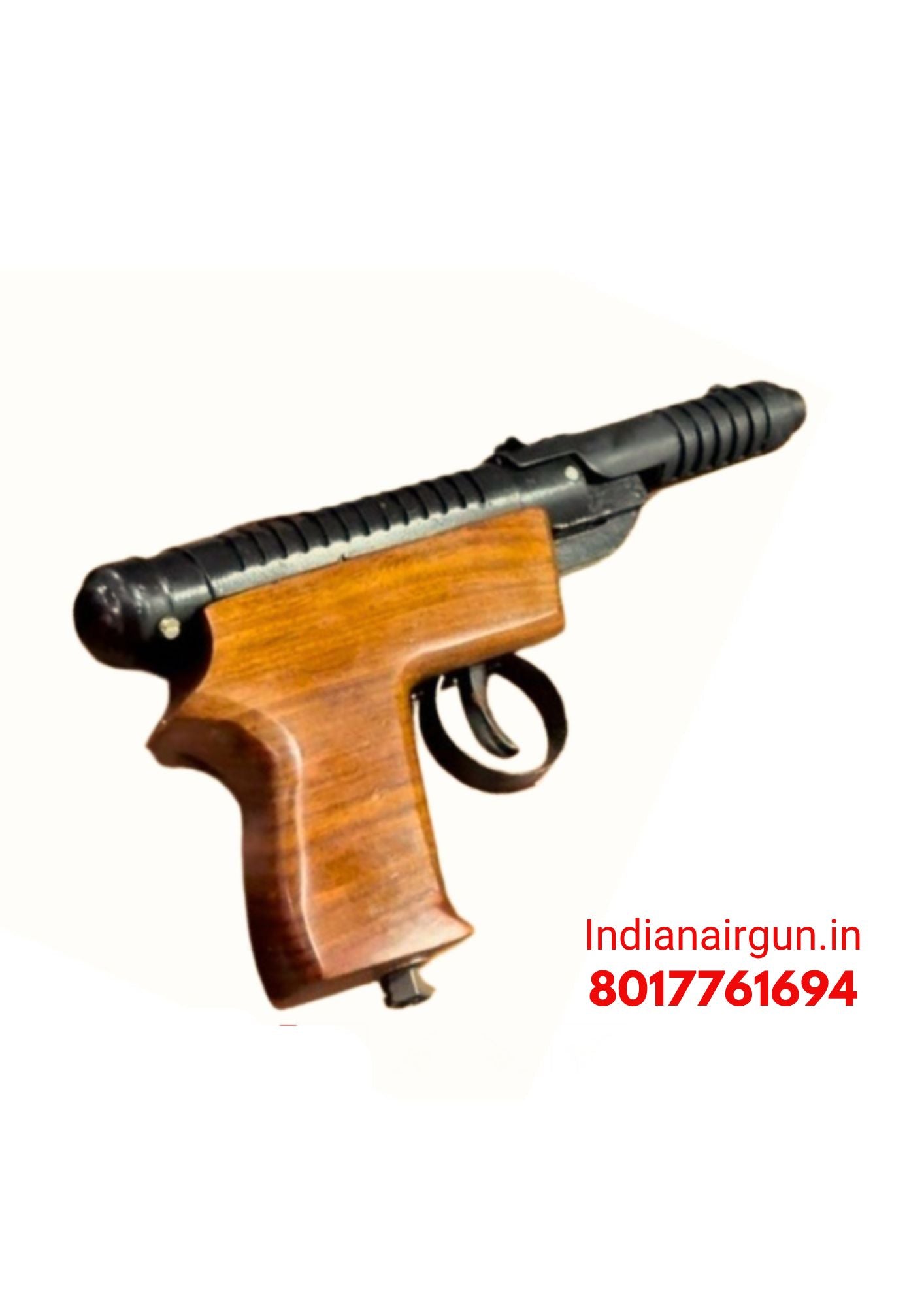 DE Wooden Pistol - Wood Finish Single-Shot .177 Cal / 4.5mm Indian Air Pistol By indianairgun.in | Made in India