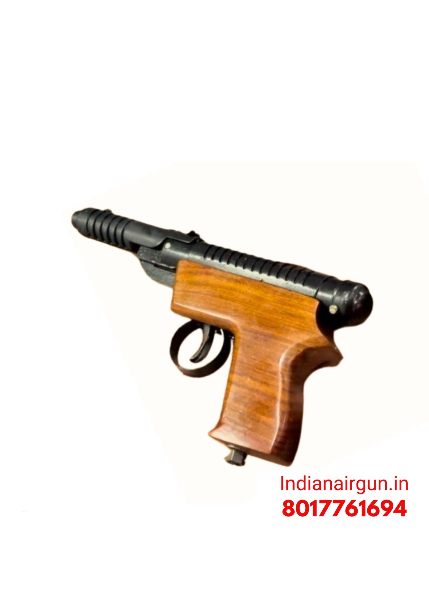 DE Wooden Pistol - Wood Finish Single-Shot .177 Cal / 4.5mm Indian Air Pistol By indianairgun.in | Made in India